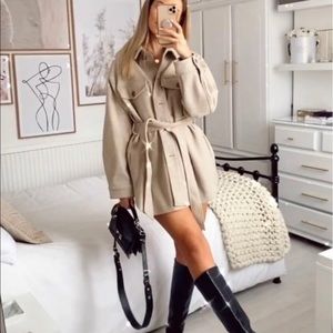 ZARA BEIGE BELTED SHACKET NWT